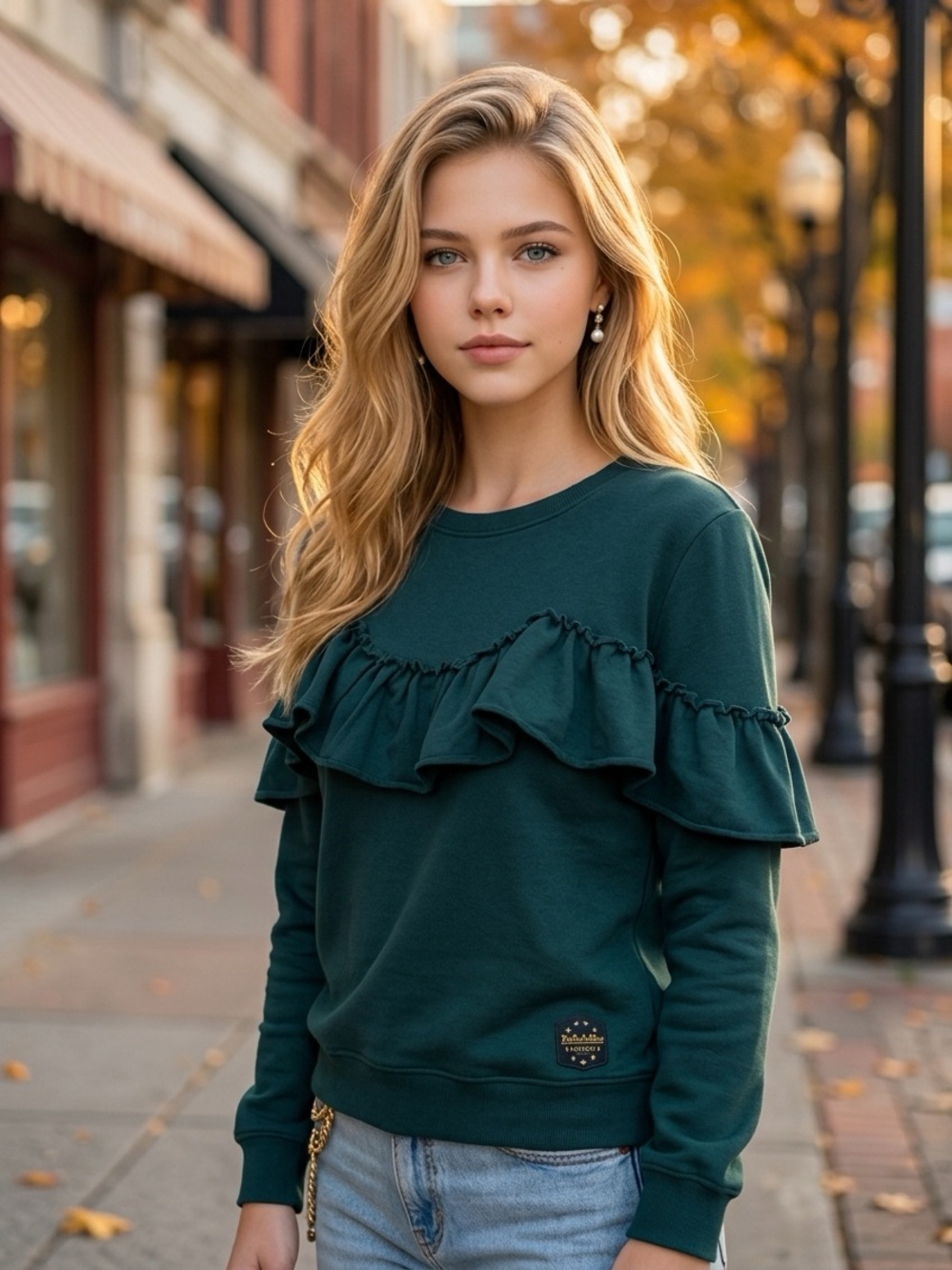 U.S. Polo Assn. women’s Sz M Teal Ruffle detail pullover Sweatshirt cotton blend